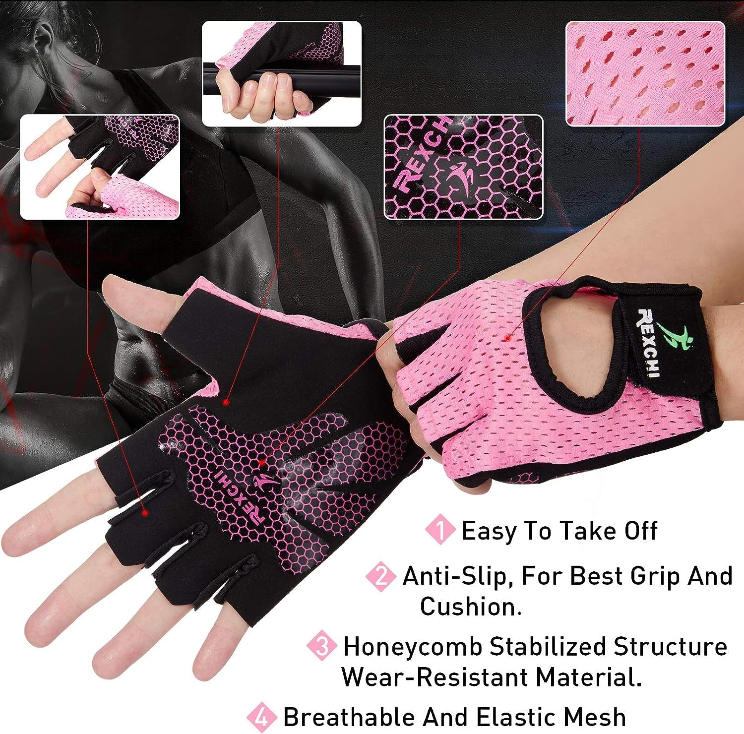 2 Pairs Workout Gloves Women Adjustable Weight Lifting Gloves Gym Exercise Workout Gloves Breathable Training Gloves for Men and Women Fitness, Biking, Pull Up, Cycling